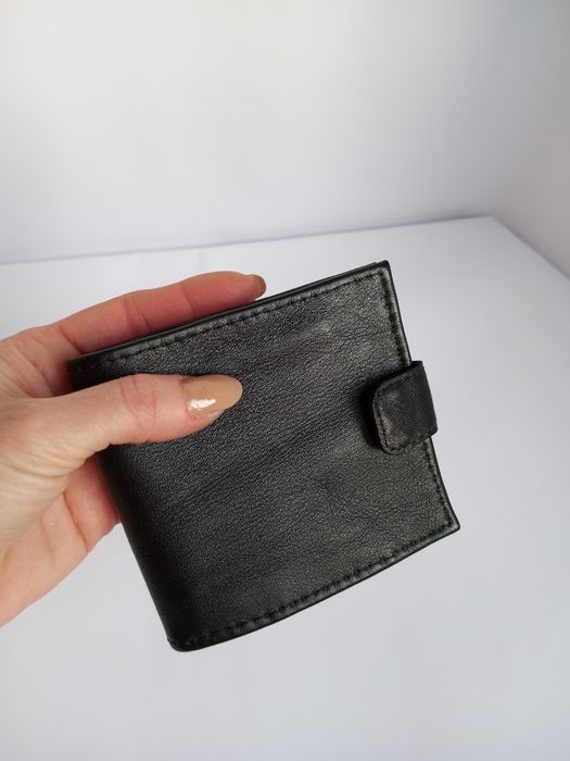 Кожаный мужской черный маленький кошелёк