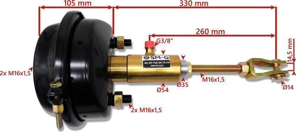 SIŁOWNIK HAMULCOWY Hydr-Pneum T30-35 + Mocowanie [8787]