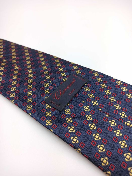 Charmant granatowy jedwabny krawat geometryczny mpi188