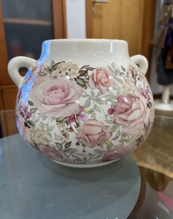 Conjunto decorativo em cerâmica floral - 4 peças