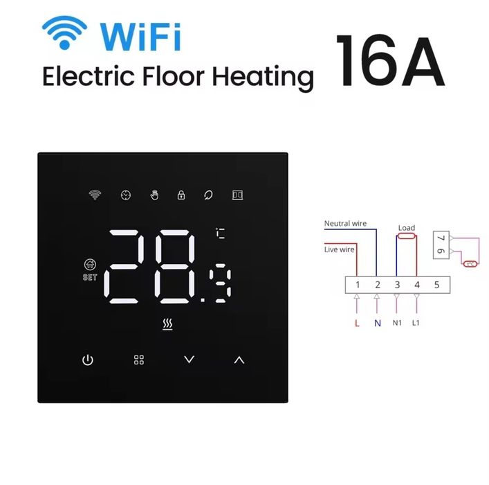 Терморегулятор WIFI білий чорний Tuya Smart Life  тепла підлога Avatto