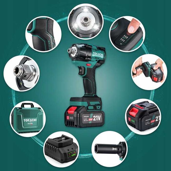 ZESTAW 2w1 Klucz Udarowy akumulatorowy 800Nm bezszczotkowy mocny 21V