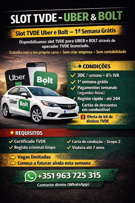 SLOT TVDE disponíveis