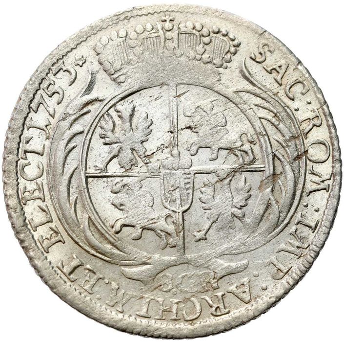 August III Sas, Dwuzłotówka (8 groszy) 1753 Lipsk