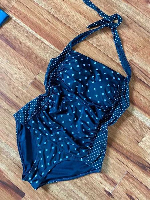 Bikini groszki kropki 48 50 +size pin up wiazane na szyje gina benotti jednoczesciowe xxl
