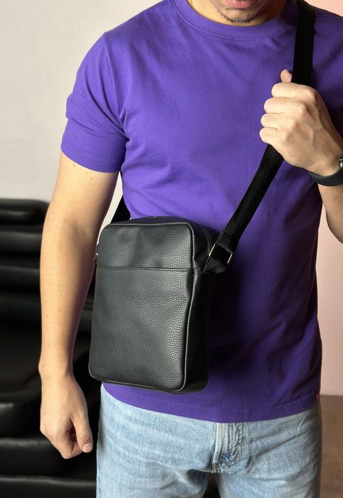ТОП. Черная кожаная барсетка через плечо, мужская сумка-мессенджер