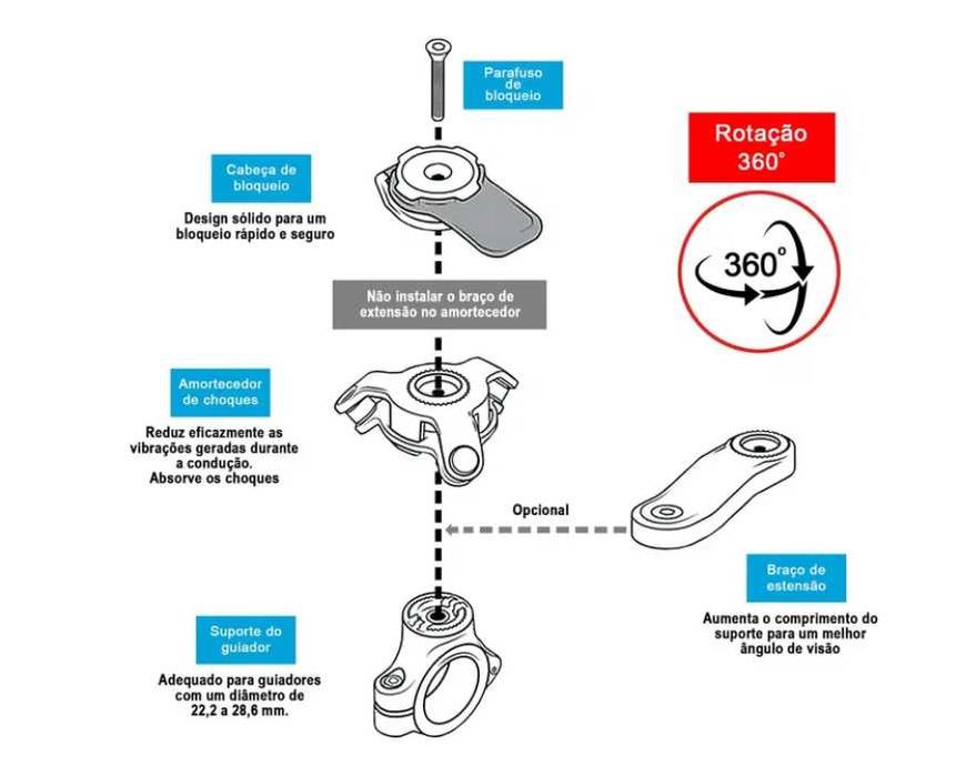 Suporte telemóvel "QUAD LOCK"  com amortecedor para moto.