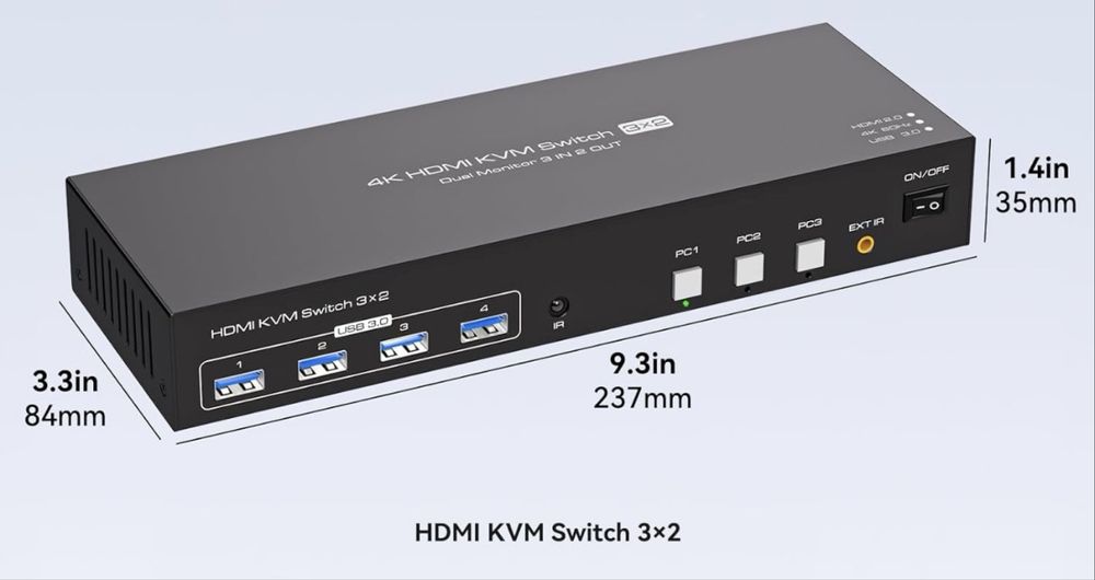 KVM switch 3PC 2 monitory HDMI 4K 60Hz 2K120Hz
