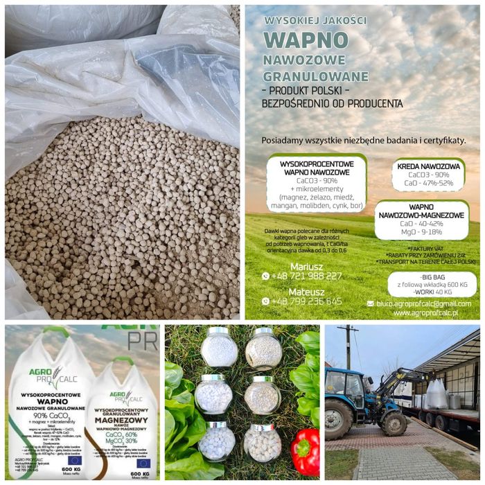 Wapno nawozowe granulowane, kreda. Producent