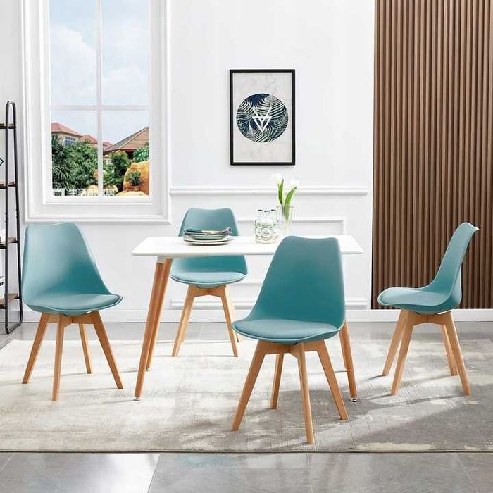 Zestaw KRZESEŁ krzesła 4szt. błękitne miękkie siedzisko DaMaOutlet.pl