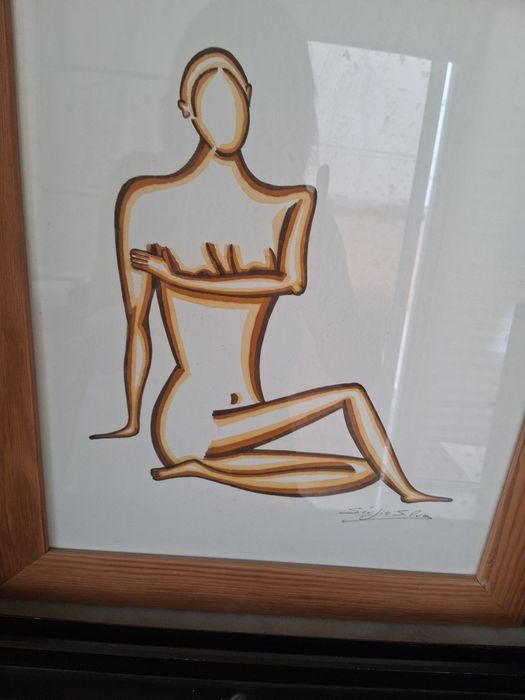 Dois Quadros figuras e pintados a lapis