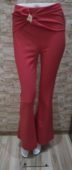 Spodnie lycra dzwony czerwone ozdobny pas m/l
