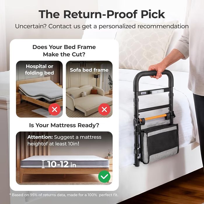 C1 Fold Pro Bed Rails para idosos - Bed Cane Assist Rail para idosos com altura ajustável em luz ativada