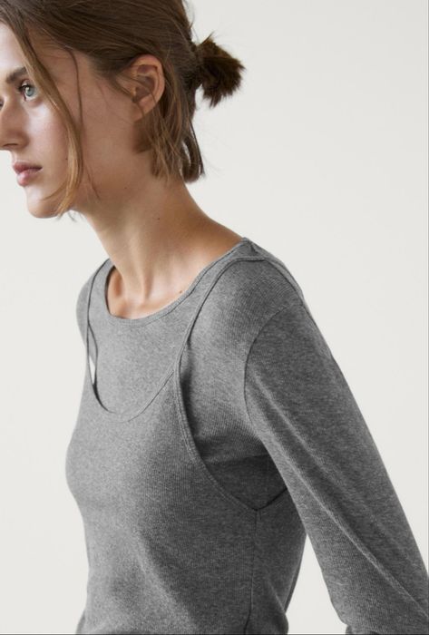 Лонгслів Massimo Dutti в рубчик з подвійною окантовкою, розмір S (100% бавовна)