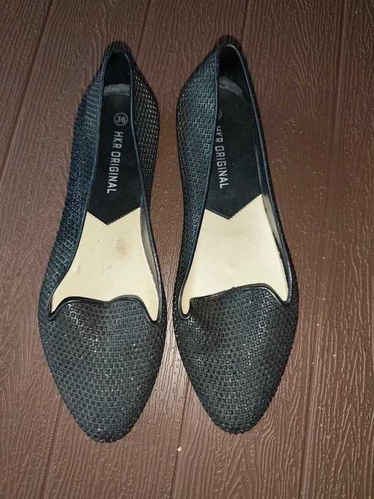 Czarne baleriny lordsy z cekinami 36 | eleganckie buty damskie | stan bdb