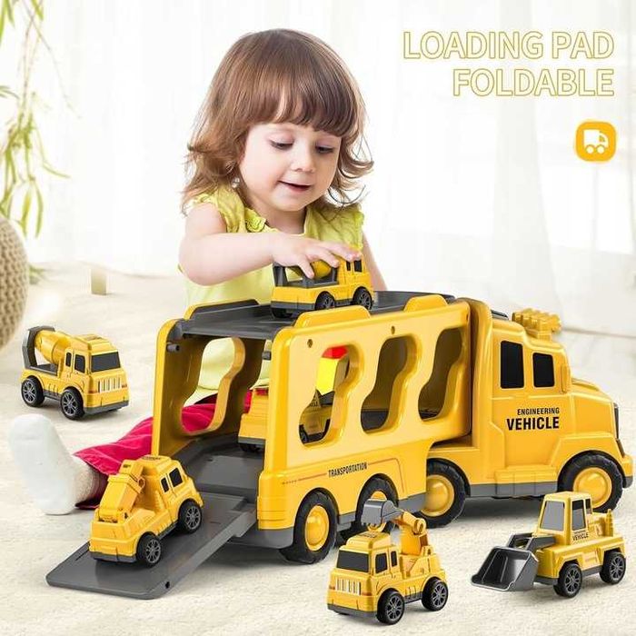 Ciężarówka laweta pomoc drogowa zestaw auta TRANSPORTER KOPARKA B30