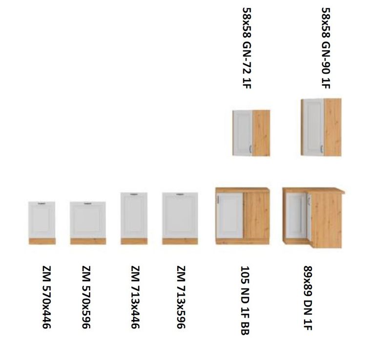Meble kuchenne Stilo, fronty MDF biały mat, korpus dąb artisan
