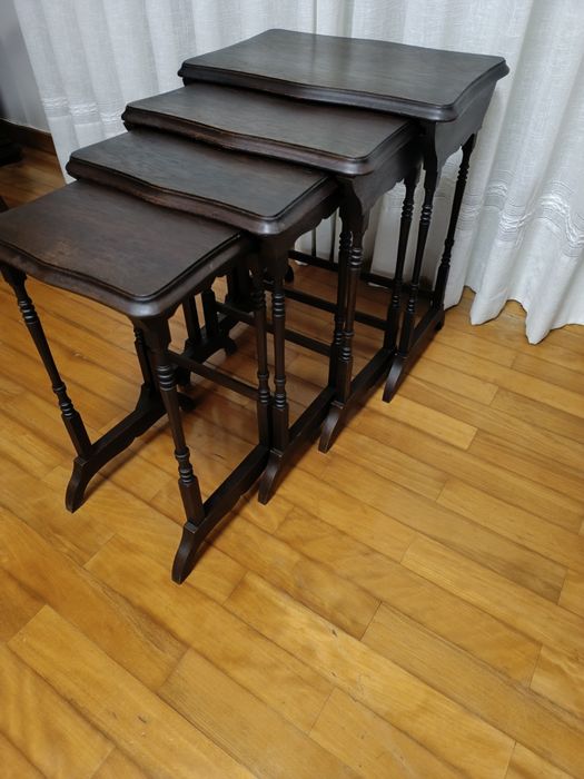 Mesa mãe antiga restaurada estilo inglês em madeira maciça de mogno