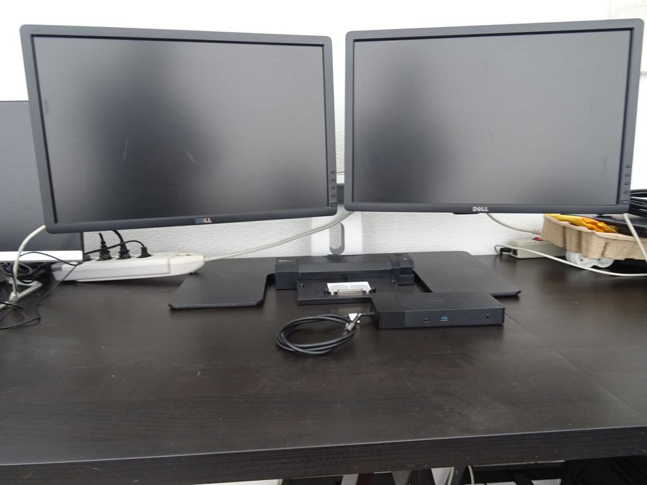 Suporte para 2 monitores DELL até 24"-MDS14, c/monitores, dock e cabos
