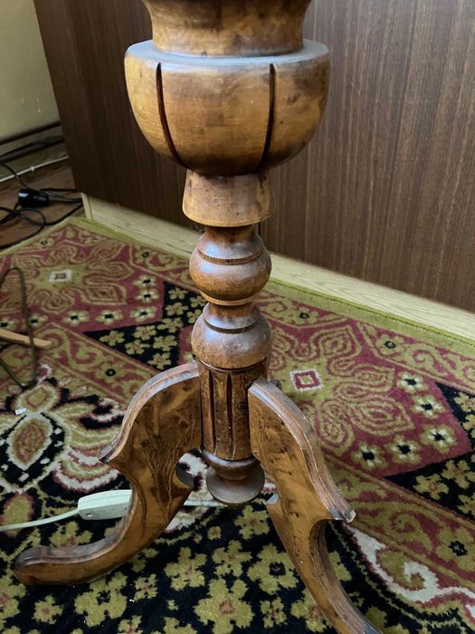 Lampa stojąca podłogowa egzotyczne drewno abażur PRL