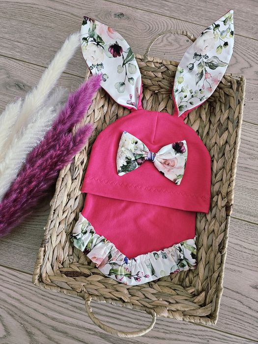 Komplet wiosenny fuksja czapka z chustą