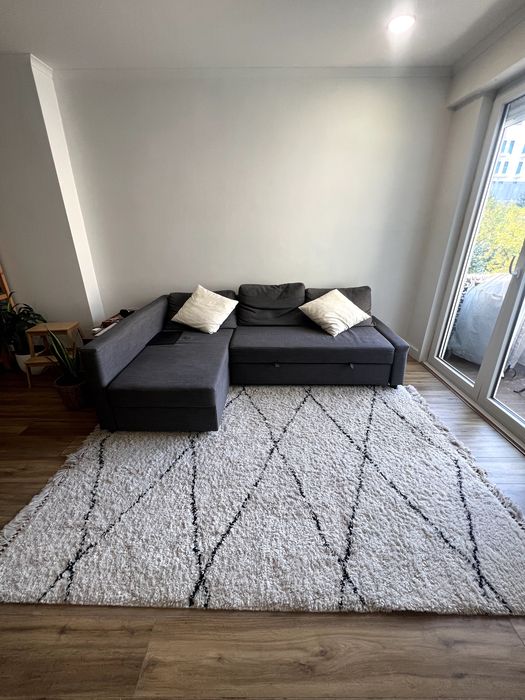 Tapete Berbere Shaggy Branco/Preto 160×230cm