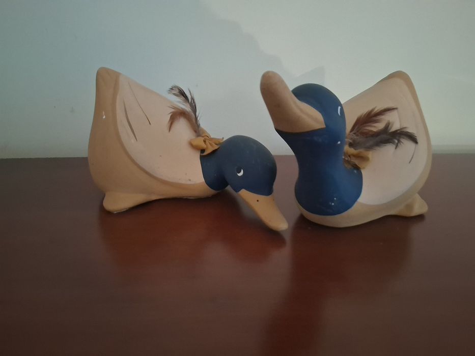 Conjunto 2 Patos de Madeira Decorativos