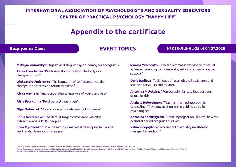 Сертифікована психологиня