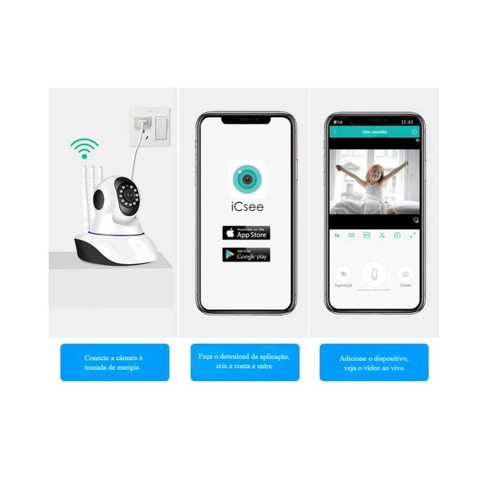 Câmara Vigilância bébé  WiFi PTZ com Áudio Bidirecional e App ICSEE - NOVA