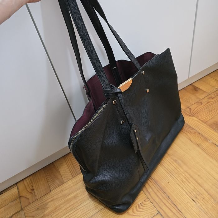 Torebka shopperka New look czarna bordowy środek
