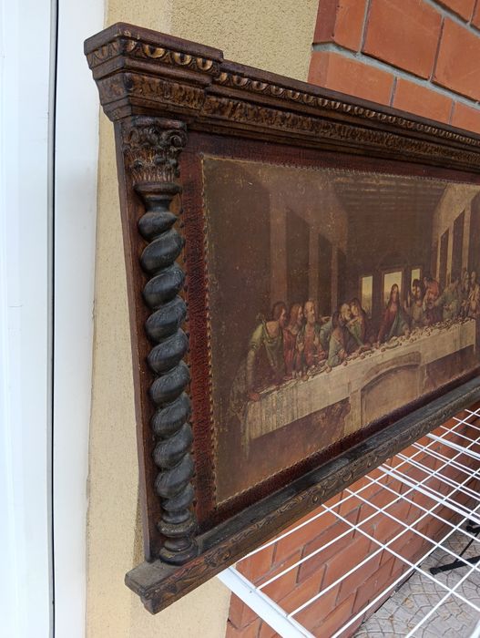 Quadro Antigo "A Última Ceia" – Moldura Trabalhada em Madeira