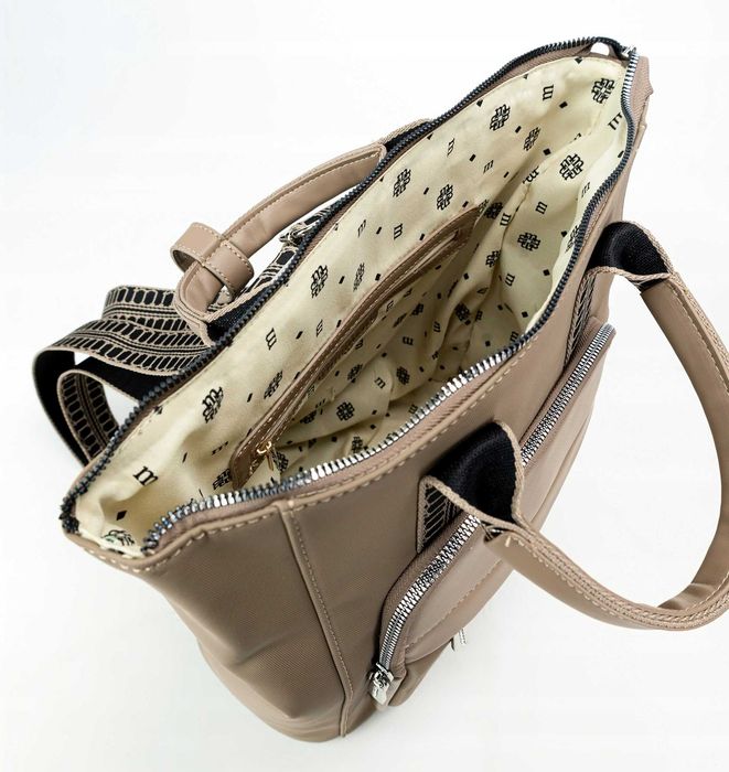 MONNARI Torebka Damska Plecak 2w1 Beżowa Logowany Pasek BAG1980