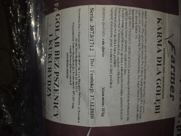 Karma dla gołębi  rozpłodowo lotowa 65 zł