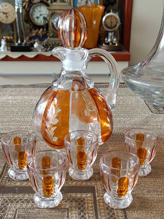 Stara Karafka i kieliszki Fischer Glas Fichtelberg ,Vintage