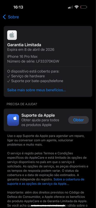 Iphone 16 pro max - ainda na garantia