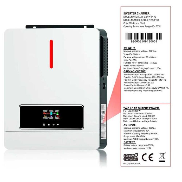Daxtromn  інвертор в наявності AGH-6.2KW-PRO 48V 6.2KW 120A MPPT