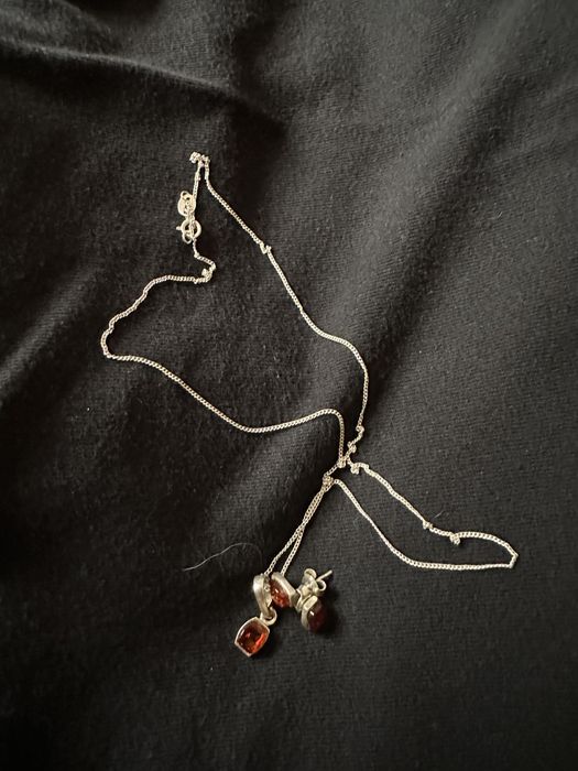 Srebrny komplet z bursztynem