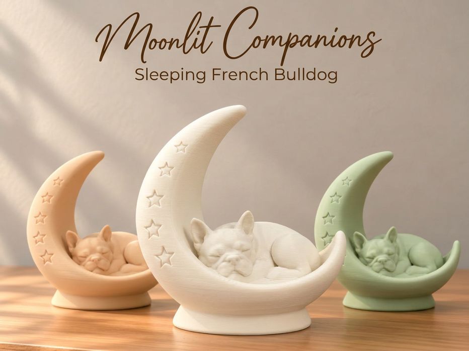 Figura decorativa bulldog francês a dormir na lua