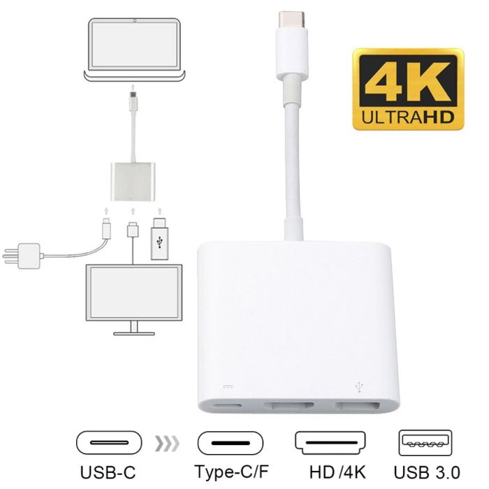 Перехідник/ адаптер Hub 3-in-1 USB - C/Type - C in HDMI, USB Конвертер