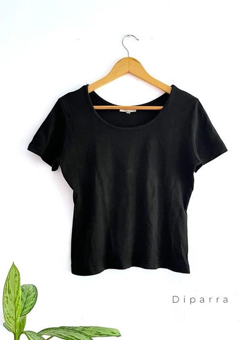 T-shirt Preta Feminina Diaparra  XL Algodão Canelado Modelo Curto