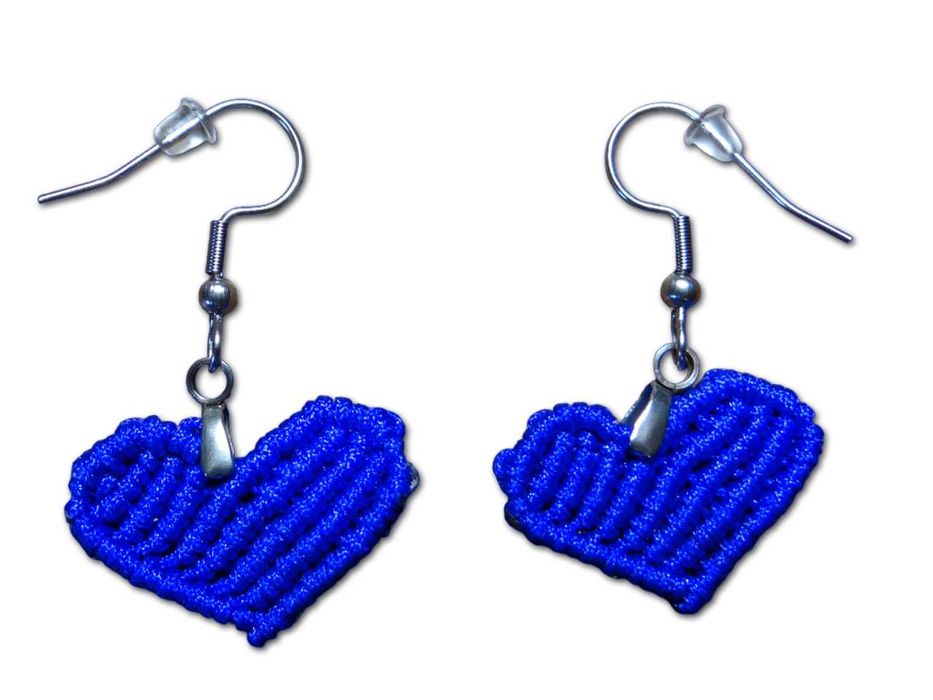 Kolczyki ze sznurka, makrama handmade stal nierdzewna serce Walentynki