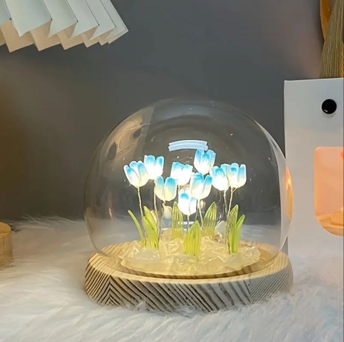 Лампа-нічник тюльпани блакитні, рожеві