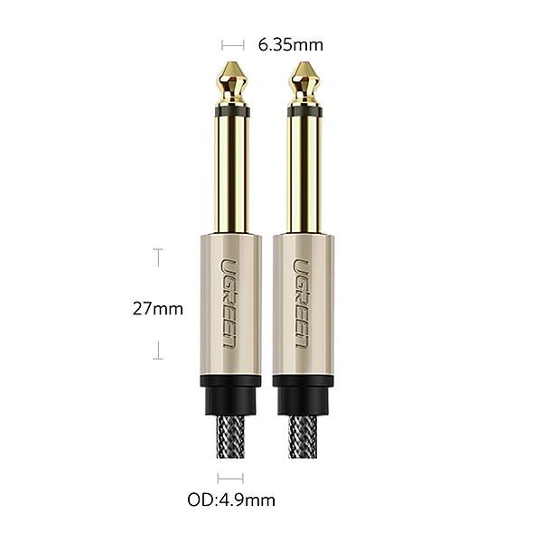 Kabel Ugreen Av128, 10639 mono Ts jack 6,35mm / jack 6,35mm 3m - szary