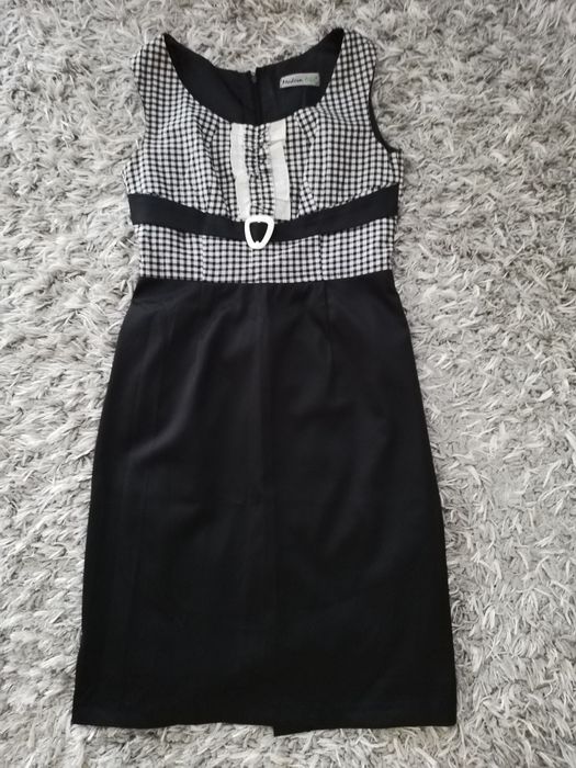Elegancka sukienka galow biało-czarna na egzami maturę zakończenie rok
