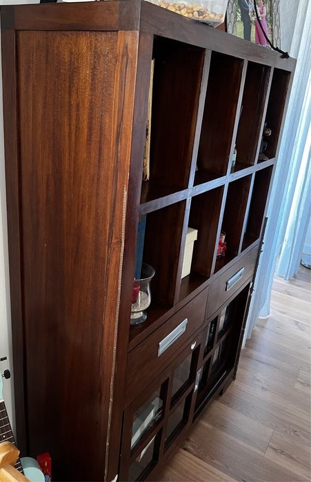 Móvel Estante sala escritório em Teka mogno cerejeira Banak Importa