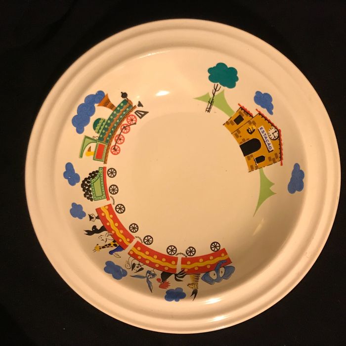 Caneca Prato Rechaud criança Porcelana S. P. Coimbra Antiga Antigo