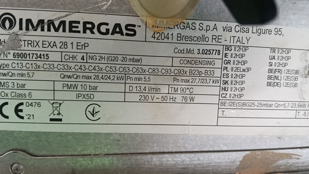 Piec gazowy Immergas vitrix exa 28
