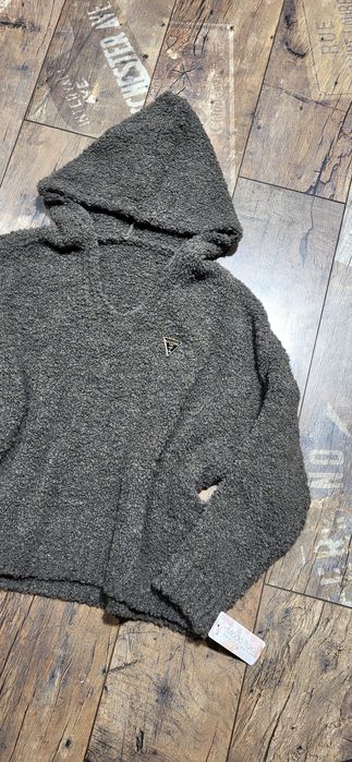 Grafitowy sweter damski baranek kaptur milutki uni