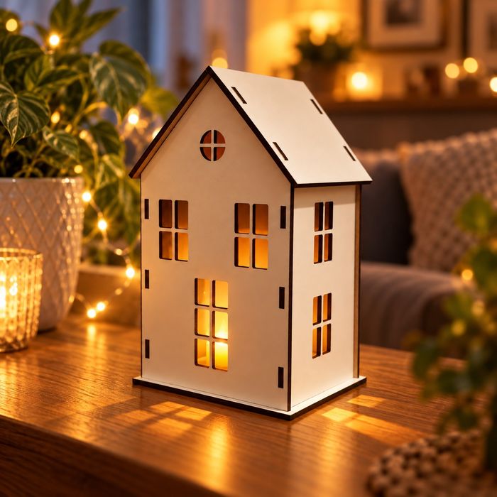 Świecący lampion domek LED 19 cm - drewniana dekoracja