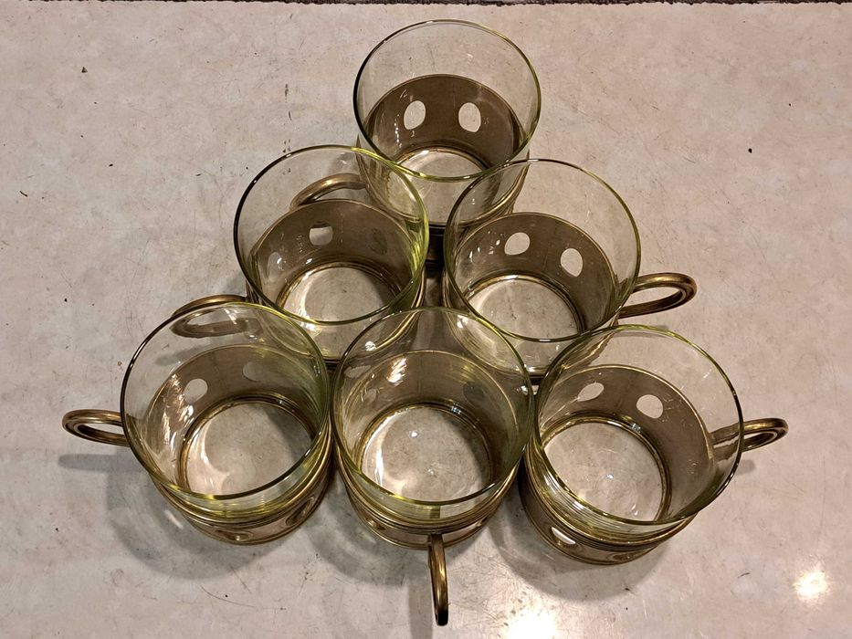 На подарок - Бронзовый набор для чаепития - латунь, стекло.